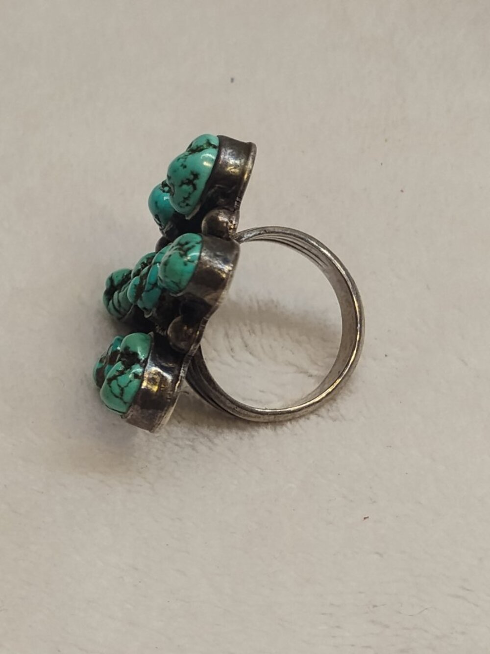 Vintage Navajo Turquoise Cluster Sterling Silver Ring Native American Southwest - Picture 5 of 13